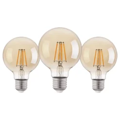 3 ampoules LED décoratives globe E27 400lm verre ambré, blanc chaud 12W Eglo
