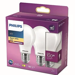 2 ampoules LED E27 1521lm blanc chaud 100W Philips Lighting