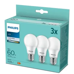 3 ampoules LED E27 806lm blanc froid 60W Philips Lighting