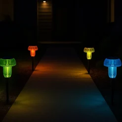 4 balises solaires champignons multicolores MUSHY H24cm