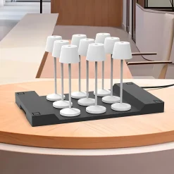 9 Lampes de table EMILY Blanc + base de chargement