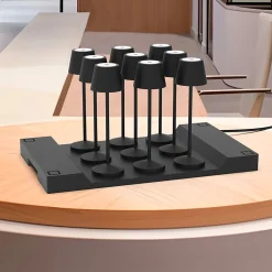 9 Lampes de table EMILY Noir + base de chargement