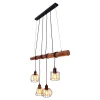 4 lampes suspendues WOODLAND metal et bois noir douilles E27 naturelles pour salon salle à manger entree bureau 100 cm