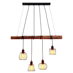4 lampes suspendues WOODLAND metal et bois noir douilles E27 naturelles pour salon salle à manger entree bureau 100 cm