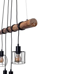 4 lampes suspendues WOODLAND metal et bois noir douilles E27 naturelles pour salon salle à manger entree bureau 100 cm