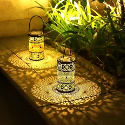 2 Lanternes Solaires Extérieures,lot de 2 Lampes Solaires de Jardin en Métal avec piquets de terre