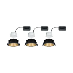 3 spots encastrables Cole LED intégrée blanc chaud IP44 3x470lm Ø8cm doré finition noire Paulmann