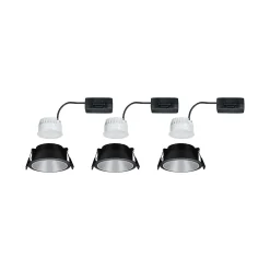 3 spots encastrables Cole LED intégrée blanc chaud IP44 3x470lm Ø8cm argent finition noire Paulmann