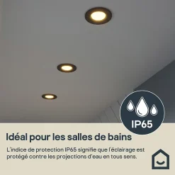 3 spots encastrables Etana LED intégrée blanc chaud IP65 410lm 4.7W Ø8.5cmxH.3.1cm métal noir GoodHome