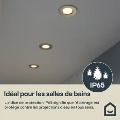 3 spots encastrables Etana LED intégrée blanc chaud IP65 410lm 4.7W Ø8.5cmxH.3.1cm métal chrome GoodHome
