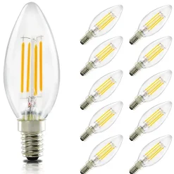 10 x Ampoule LED NETTLIFE E14, ampoule blanche chaude, lampe bougie, 4 W, 2700 K, filament rétro