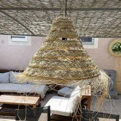Abat-jour en paille Alfa ajouré pour lustre fait au Maroc XL Doum