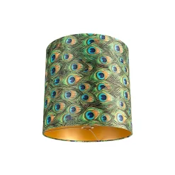 Abat-jour en velours motif paon 40/40/40 avec intérieur doré