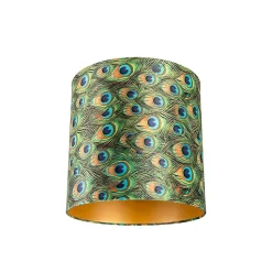 Abat-jour en velours motif paon 40/40/40 avec intérieur doré