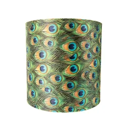 Abat-jour en velours motif paon 40/40/40 avec intérieur doré