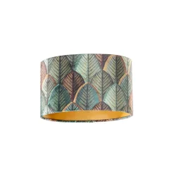 Abat-jour en velours, motif feuilles, intérieur doré, ovale 25/16/15