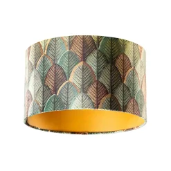Abat-jour en velours motif feuilles avec intérieur doré 35/35/20