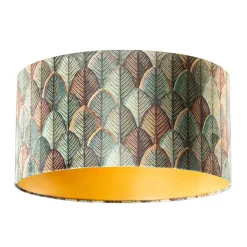Abat-jour en velours, motif feuilles, intérieur doré 50/50/25