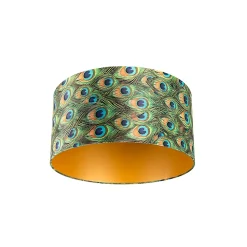 Abat-jour en velours motif paon 50/50/25 avec intérieur doré