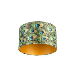 Abat-jour en velours motif paon 35/35/20 avec intérieur doré