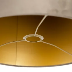 Abat-jour en velours taupe 40/40/40 avec intérieur doré