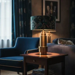 Abat-jour en velours vert paon 50/50/25 intérieur doré