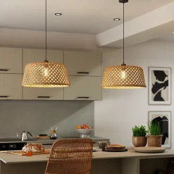 Abat-jour pour suspension rond en bambou Ø48cm GoodHome Gallito