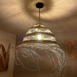 Abat-jour pour suspension ajourée naturelle du Maroc en paille