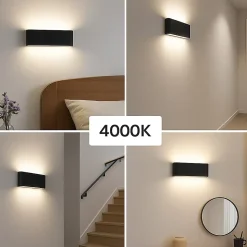 ALPINALUZ Aplique LED Exterior/Interior 20W 4000K IP54 Negro Aluminio Rectangular 300 mm, Luz Arriba y Abajo