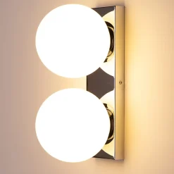 ALPINALUZ Applique Murale Double Sphère en Verre Opale et Base Rectangulaire Chromée, E27