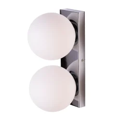 ALPINALUZ Applique Murale Double Sphère en Verre Opale et Base Rectangulaire Chromée, E27