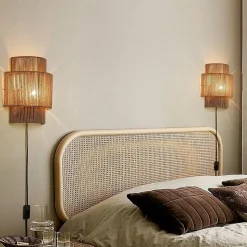 ALPINALUZ Applique murale en corde de jute avec prise et interrupteur Lampe artisanale style rustique bohème, douille E27