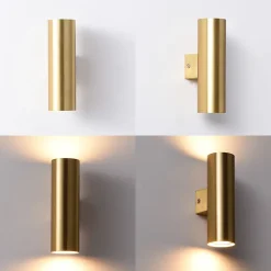 ALPINALUZ Applique Murale Dorée Lumière Double Haut/Bas, 2 Douilles GU10, Métallique, Ampoules Non Incluses