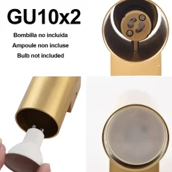 ALPINALUZ Applique Murale Dorée Lumière Double Haut/Bas, 2 Douilles GU10, Métallique, Ampoules Non Incluses