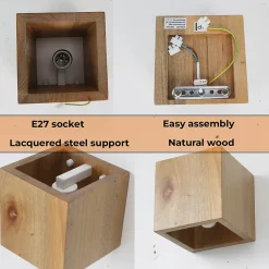 ALPINALUZ Applique Murale en Bois Design en Cube, Lumière Haut/Bas, Douille E27