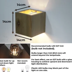 ALPINALUZ Applique Murale en Bois Design en Cube, Lumière Haut/Bas, Douille E27