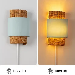 ALPINALUZ Applique murale avec en rotin et tissu, avec câble, prise et interrupteur Style bohème , douille E27