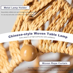 ALPINALUZ Lampe de Table en Rotin Naturel Tressée à la Main, Lumière Décorative E27 pour Chambre ou Chevet