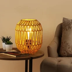 ALPINALUZ Lampe de Table en Rotin Naturel Tressée à la Main, Lumière Décorative E27 pour Chambre ou Chevet