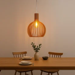 ALPINALUZ Suspension Design 28cm en Bois Style Nordique Artisanal E27 Hauteur Réglable pour Cuisine ou Salon