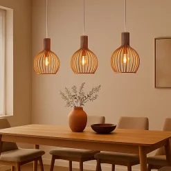 ALPINALUZ Suspension Design 28cm en Bois Style Nordique Artisanal E27 Hauteur Réglable pour Cuisine ou Salon