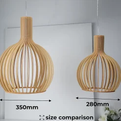 ALPINALUZ Suspension Design 35cm en Bois Style Nordique Artisanal E27, Hauteur Réglable pour Cuisine ou Salon