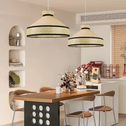 ALPINALUZ Suspension en rotin Style Bohème Naturel, Tressée à la Main, Douille E27 pour Salon ou Salle à Manger