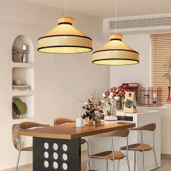 ALPINALUZ Suspension en rotin Style Bohème Naturel, Tressée à la Main, Douille E27 pour Salon ou Salle à Manger