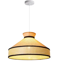 ALPINALUZ Suspension en rotin Style Bohème Naturel, Tressée à la Main, Douille E27 pour Salon ou Salle à Manger