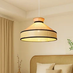 ALPINALUZ Suspension en rotin Style Bohème Naturel, Tressée à la Main, Douille E27 pour Salon ou Salle à Manger