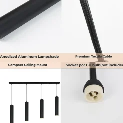 ALPINALUZ Suspension Linéaire Quadruple Design Minimaliste avec Tubes de 30cm Douille GU10 Noir Mat