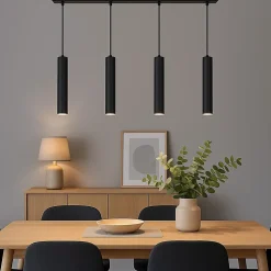 ALPINALUZ Suspension Linéaire Quadruple Design Minimaliste avec Tubes de 30cm Douille GU10 Noir Mat