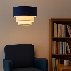 ALPINALUZ Suspension Textile à Trois Niveaux en Blanc et Bleu Combinés, 38 cm x 30 cm, Douille E27