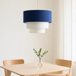 ALPINALUZ Suspension Textile à Trois Niveaux en Blanc et Bleu Combinés, 38 cm x 30 cm, Douille E27